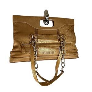 Y2K BCBGMaxazria Structured 3-Way Handbag Bronze‎ Metallic Leather Minimalist